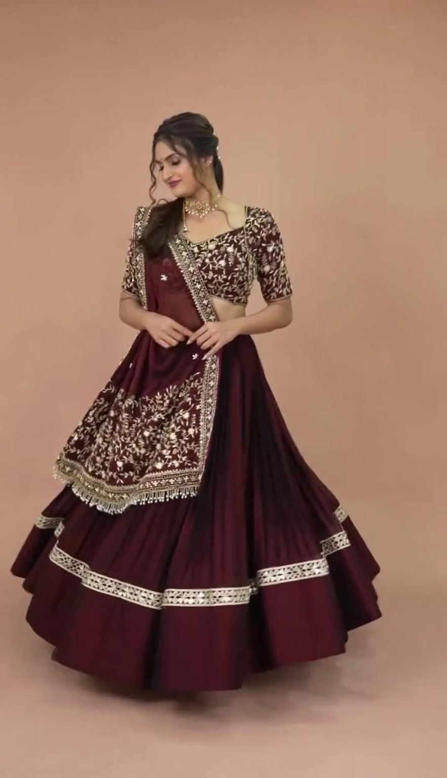 Burgundy Embroidered Lehenga