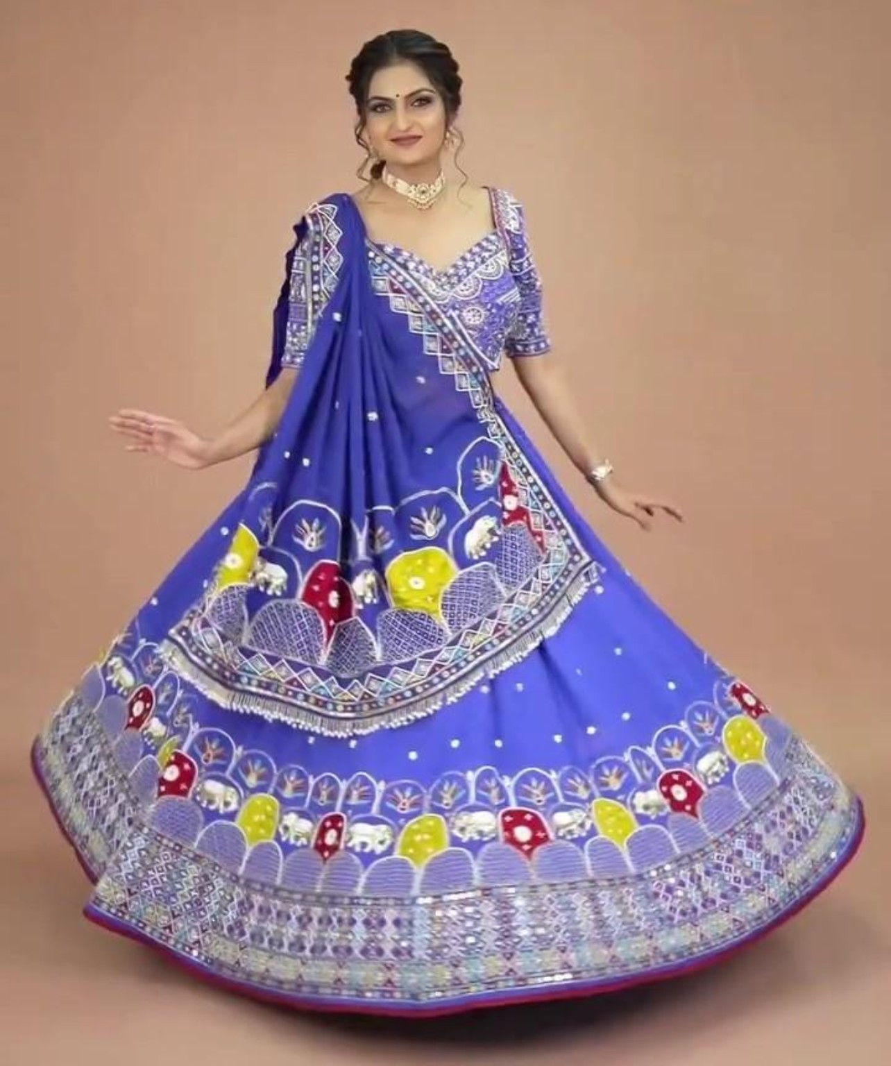 Blue & Purple Printed Lehenga